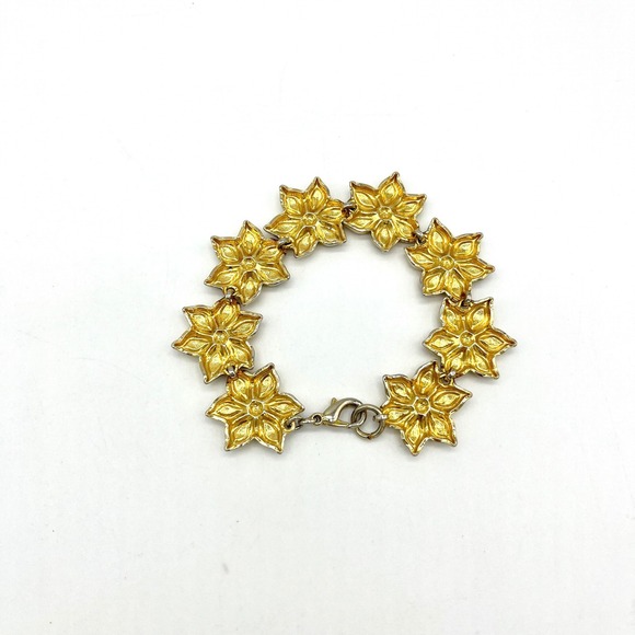 Vintage Gold Tone Enamel Flower Bracelet Floral Statement Jewelry - Picture 2 of 3